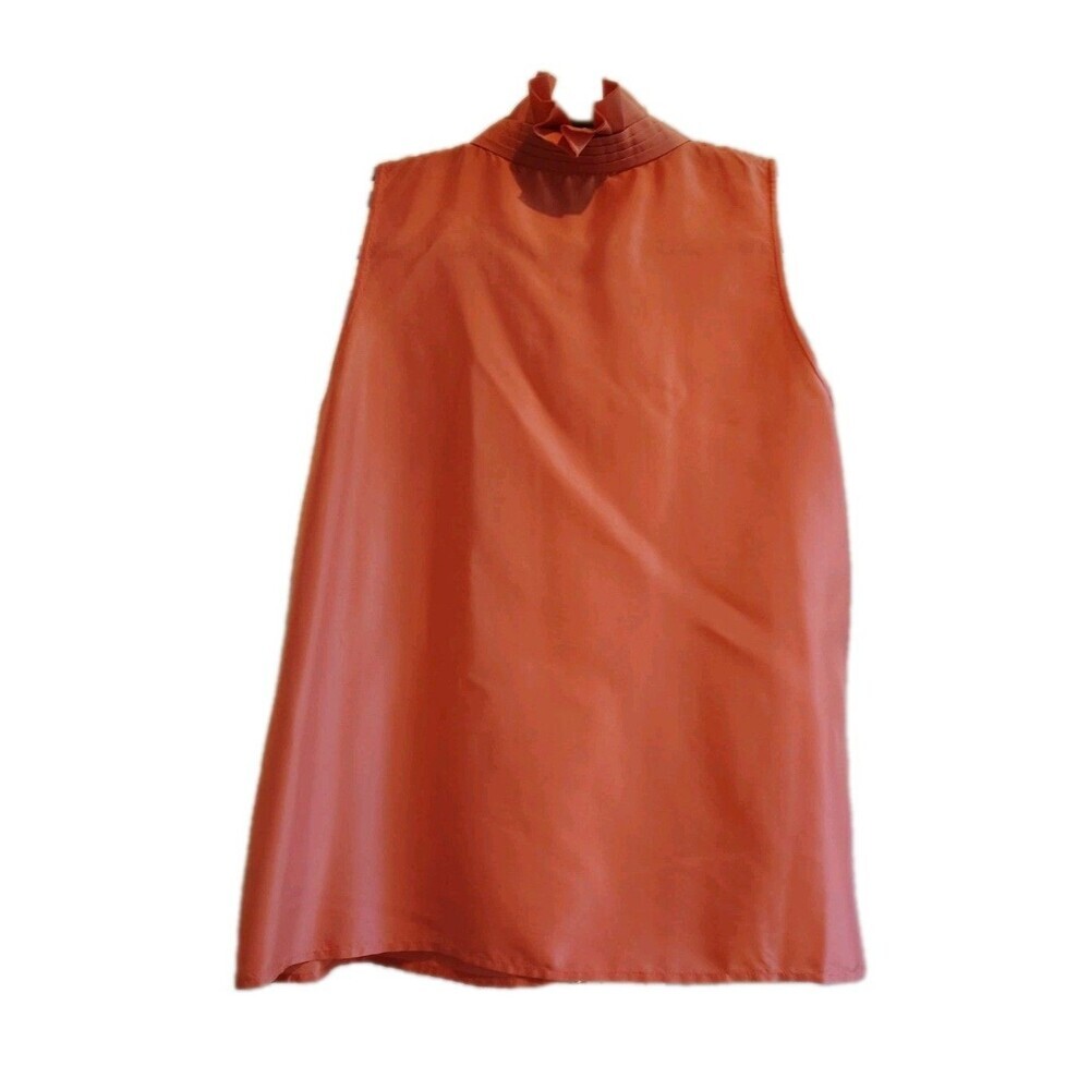 J CREW Orange-Red Button Front Sleeveless Blouse 100% Silk Ruffles Lined Size 6 - Picture 2 of 10